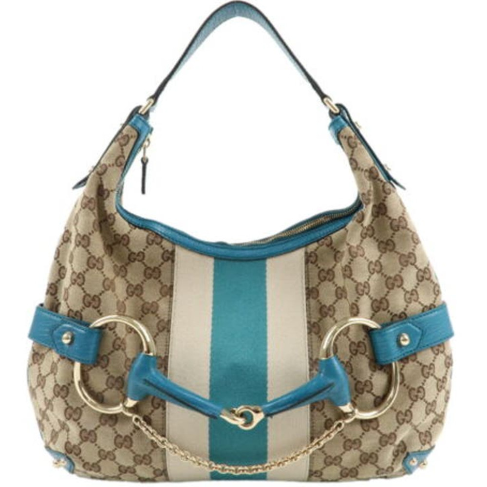 💎✨BEAUTIFUL✨💎 Auth GUCCI Horsebit Sherry GG Canvas Leather Shoulder Bag